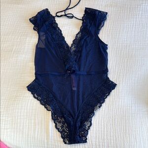 Adore Me Navy Lace Bodysuit Teddy Lingerie